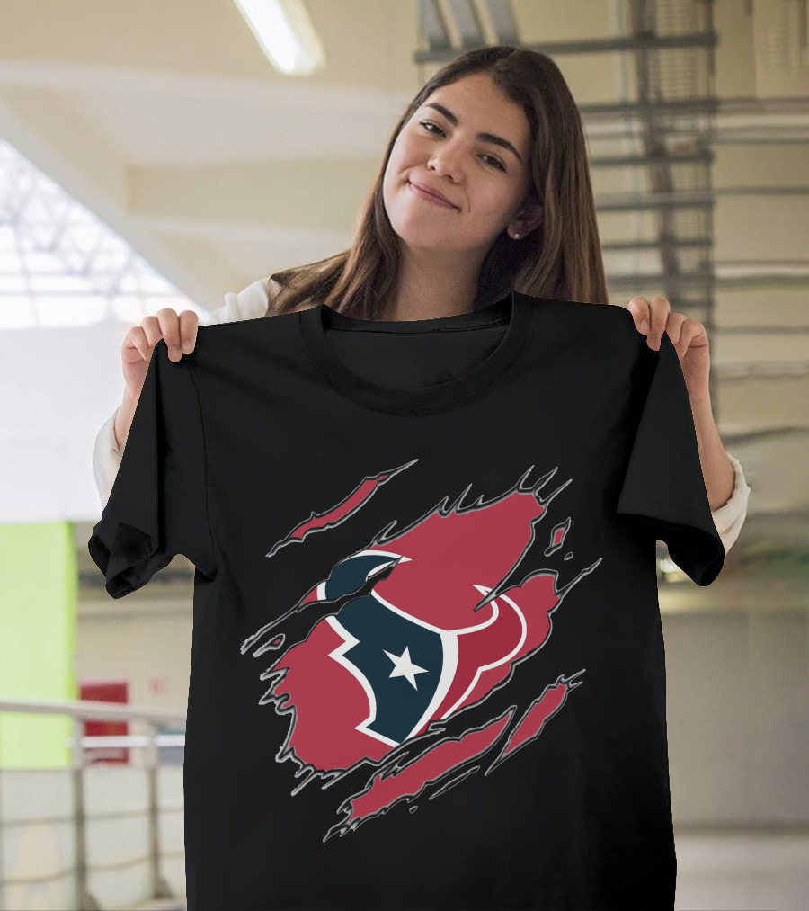 Houston Texans Claw Marks Logo Rip Texas Pride T-Shirt