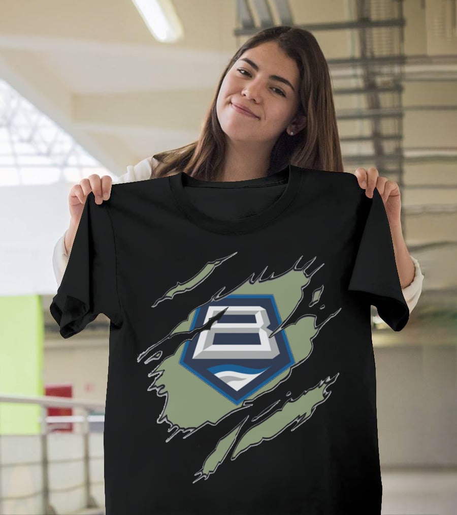 Baltimore Brigade Logo With Claw Marks And Blue White B On Green T-Shirt