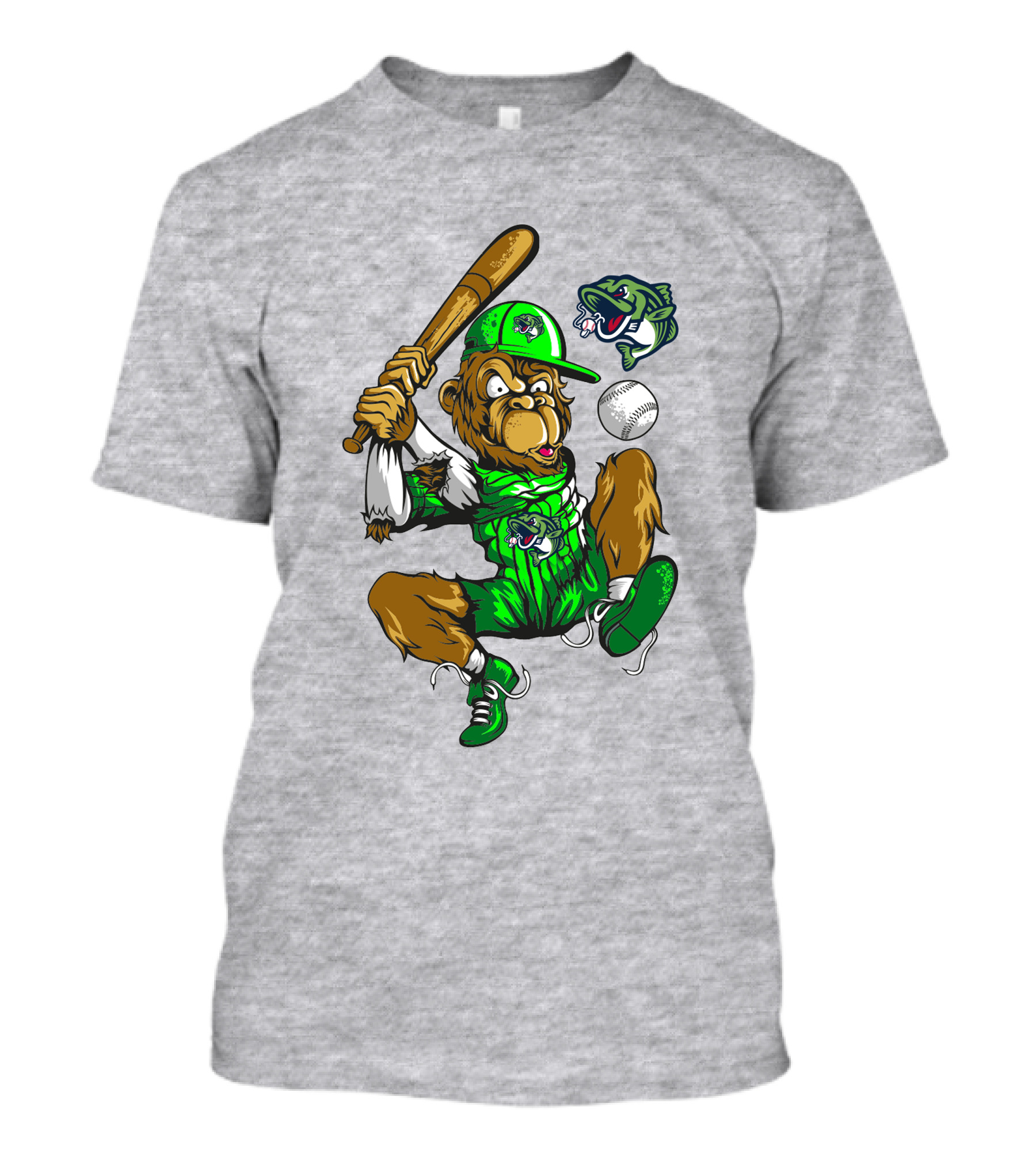 Gwinnett Stripers Baseball Bear Mascot Swinging Bat With Fish T-Shirt