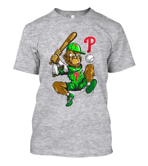 Philadelphia Phillies Home Run Monkey With Baseball And Bat T-Shirt