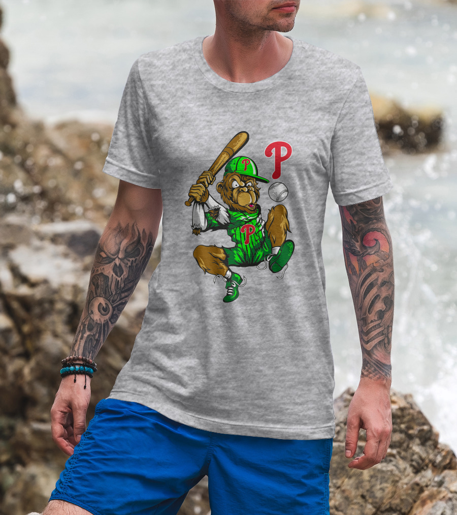 Philadelphia Phillies Home Run Monkey With Baseball And Bat T-Shirt