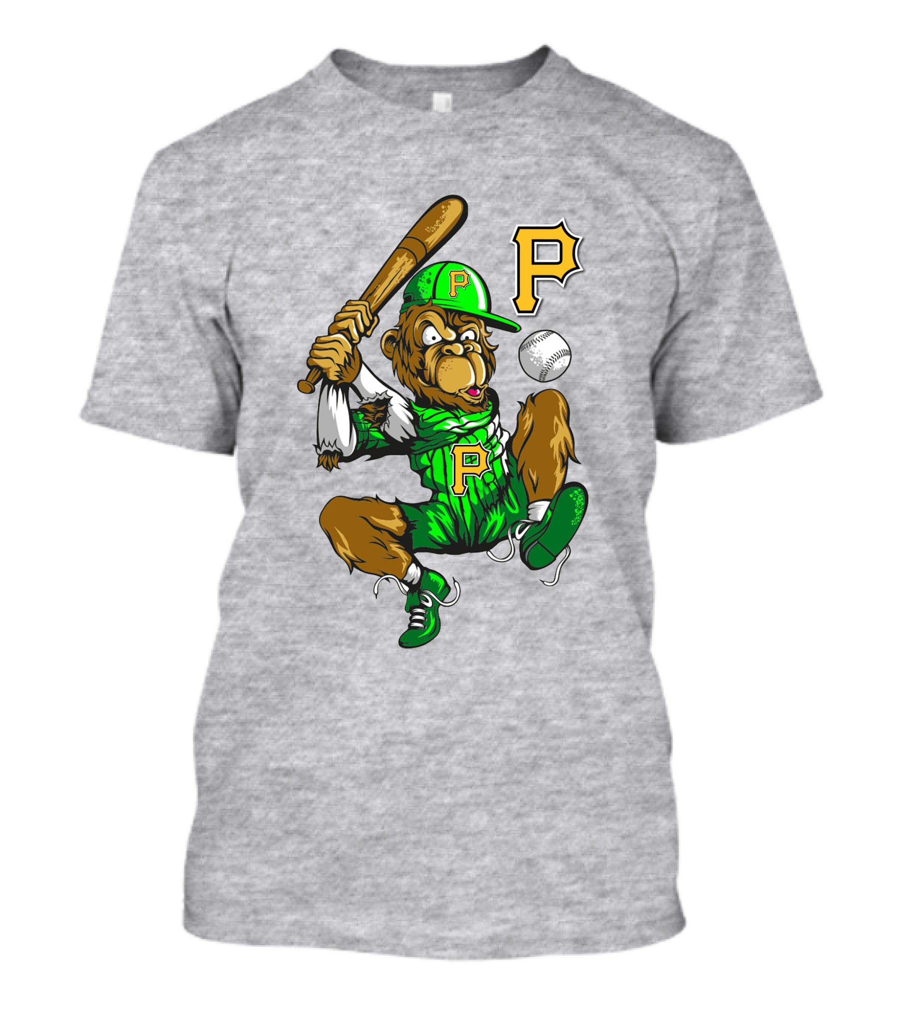 Pittsburgh Pirates P Logo Gorilla Baseball Bat Mascot T-Shirt