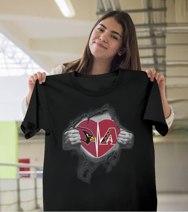 Arizona Cardinals And Diamondbacks Heart Loyalty Tear Effect T-Shirt