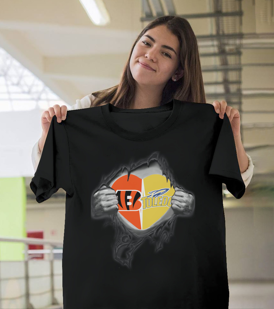 Cincinnati Bengals Toledo Rockets Heart Logo Fusion T-Shirt