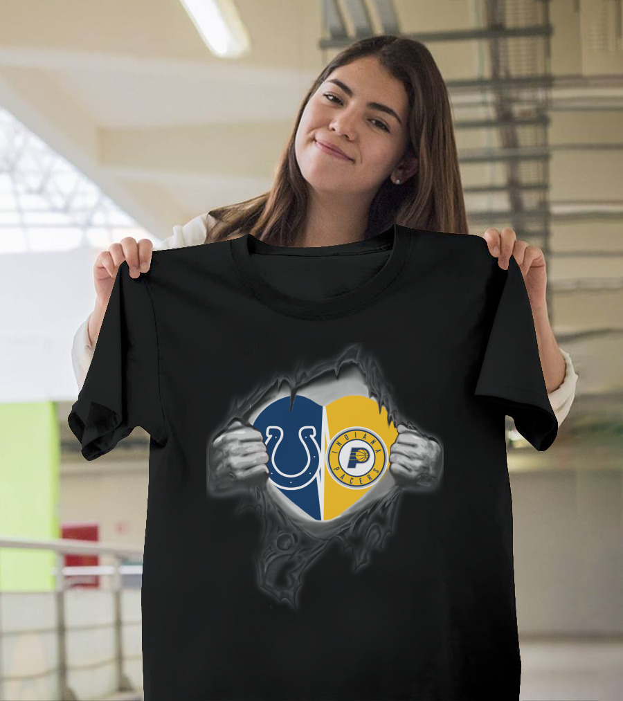 Colts Indiana Pacers Heart Inside Logo Combination T-Shirt