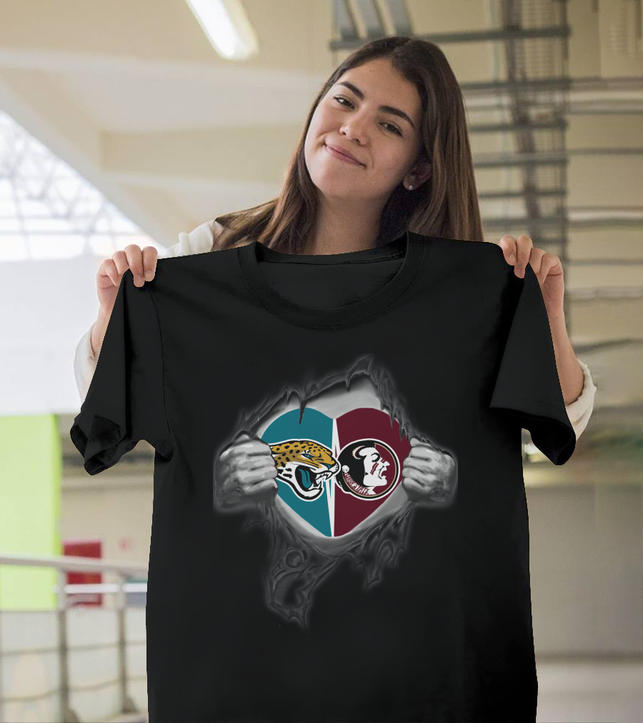 Jaguars Florida State Seminoles Heart Tornчерез T-Shirt