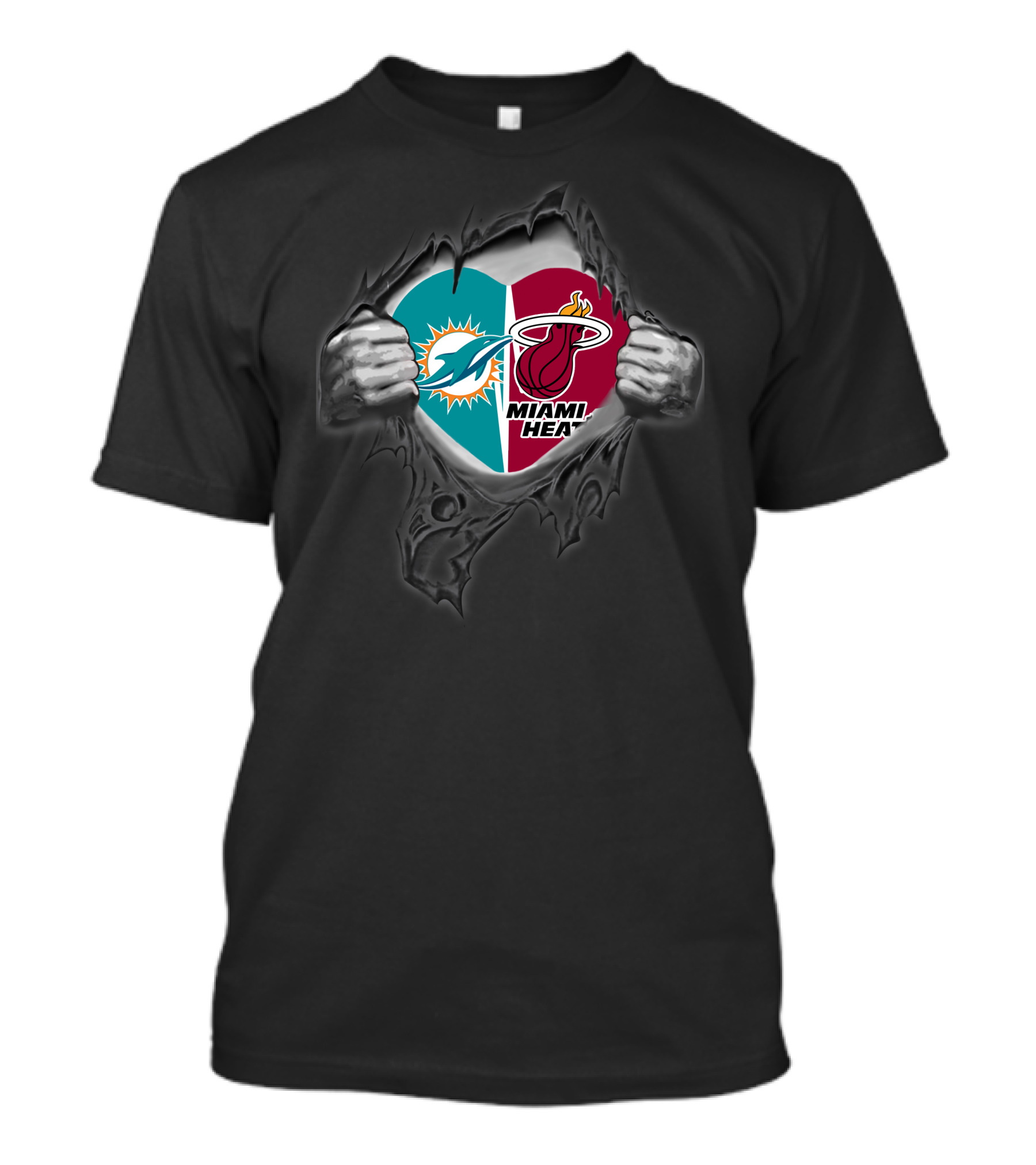 Miami Dolphins Miami Heat Heart Logo Fusion T-Shirt