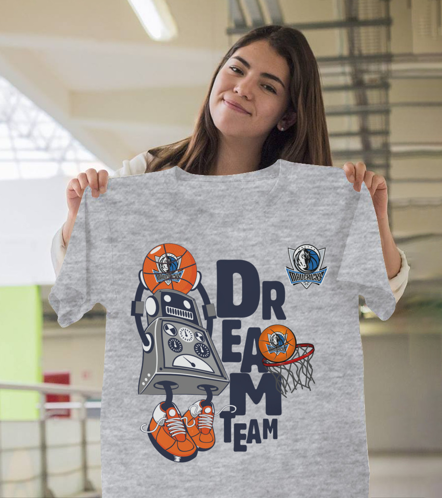 Dallas Mavericks Dream Team Robot With Basketball And Hoop T-Shirt