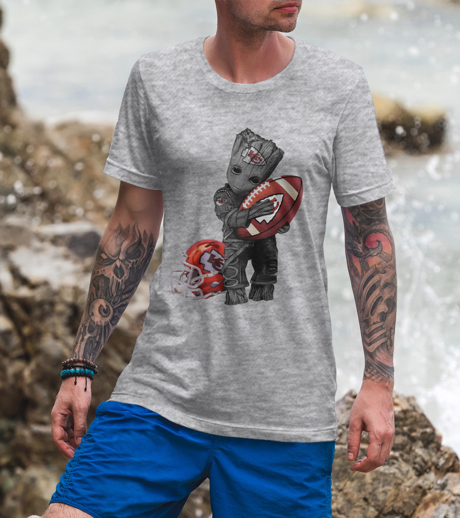 Kansas City Chiefs Baby Groot Football Helmet T-Shirt