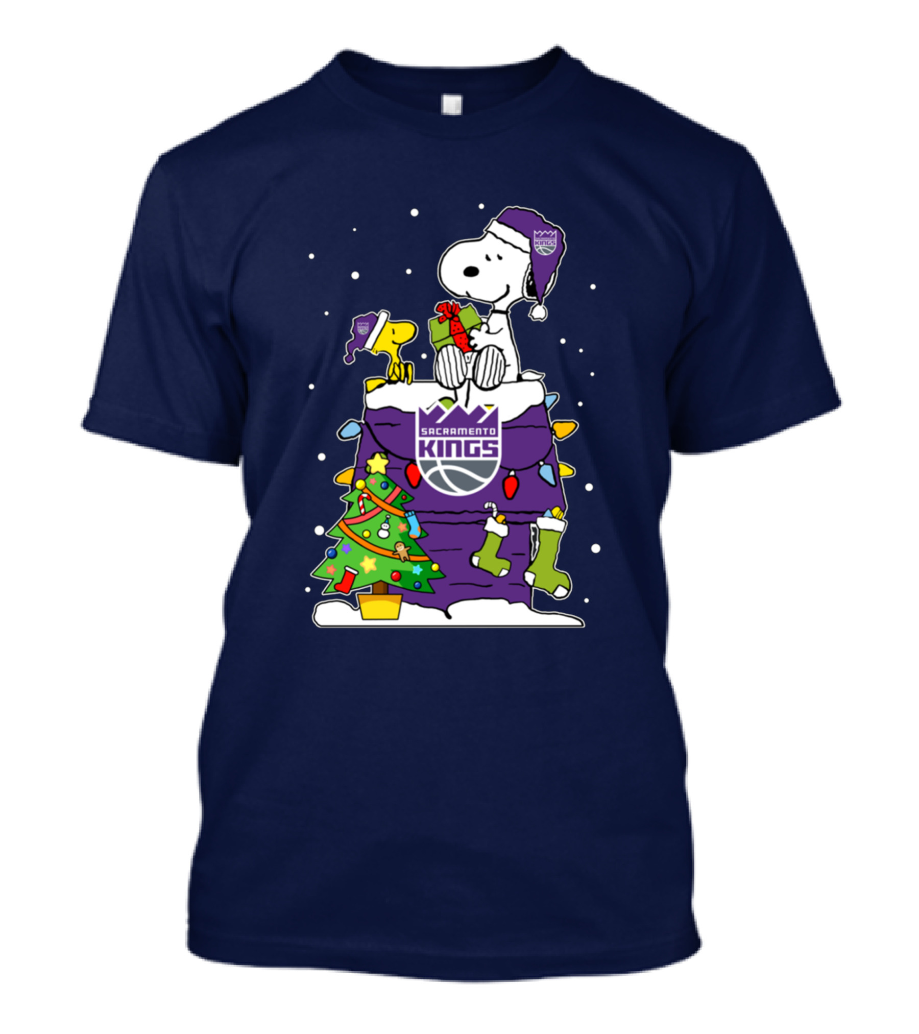 Snoopy Woodstock Sacramento Kings Christmas Tree Holiday Celebration T-Shirt