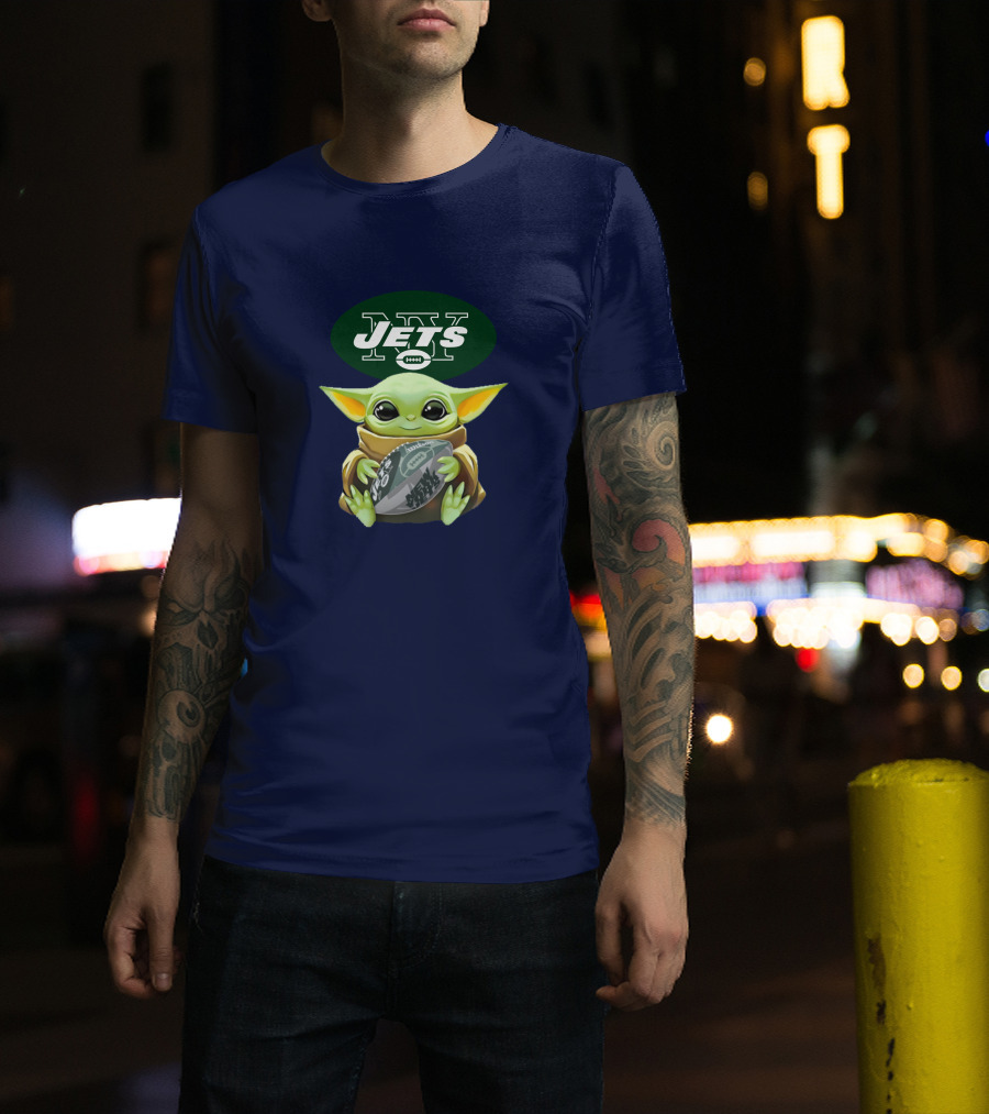 Jets Baby Yoda Holding Football New York T-Shirt