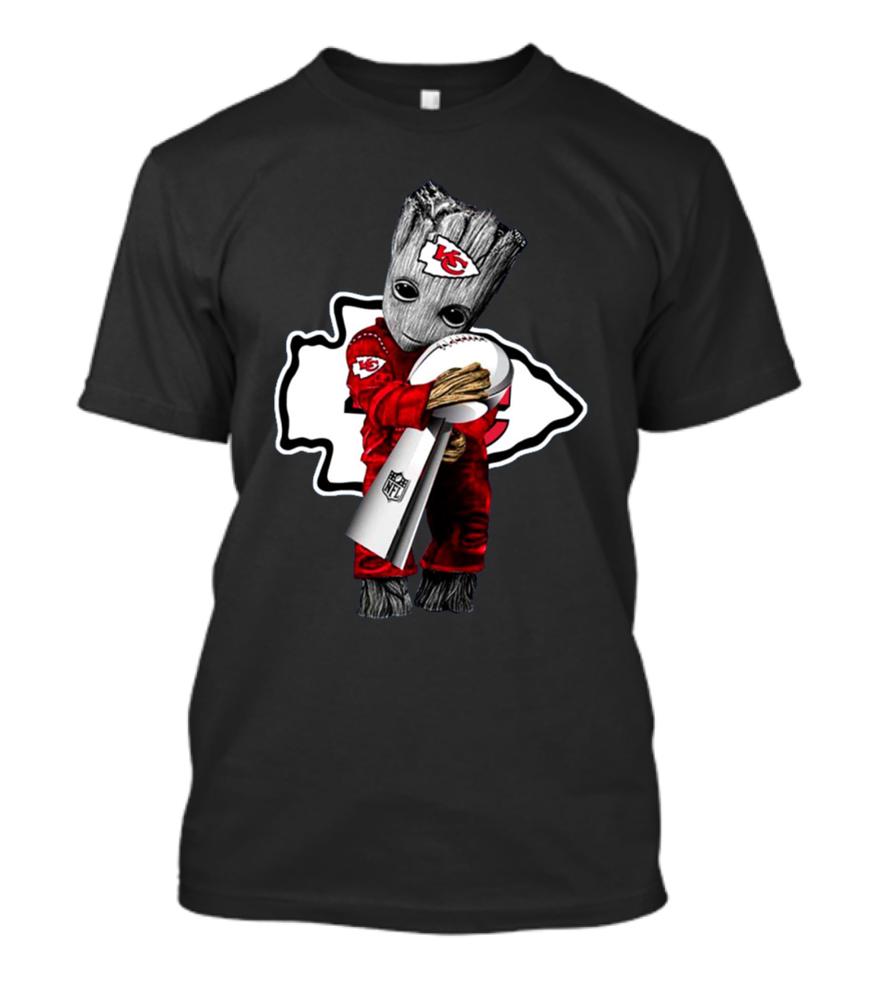 Kansas City Chiefs Baby Groot Holding Nfl Trophy T-Shirt