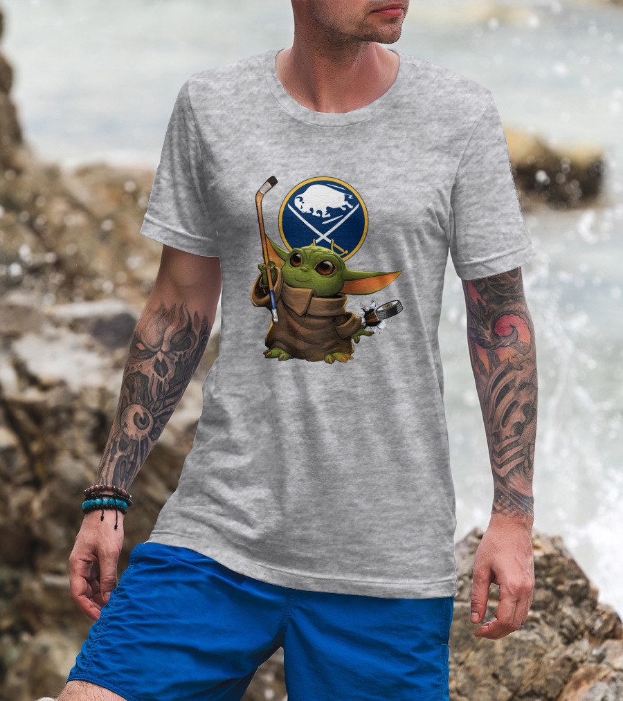 Buffalo Sabres Baby Yoda Hockey Stick And Puck T-Shirt