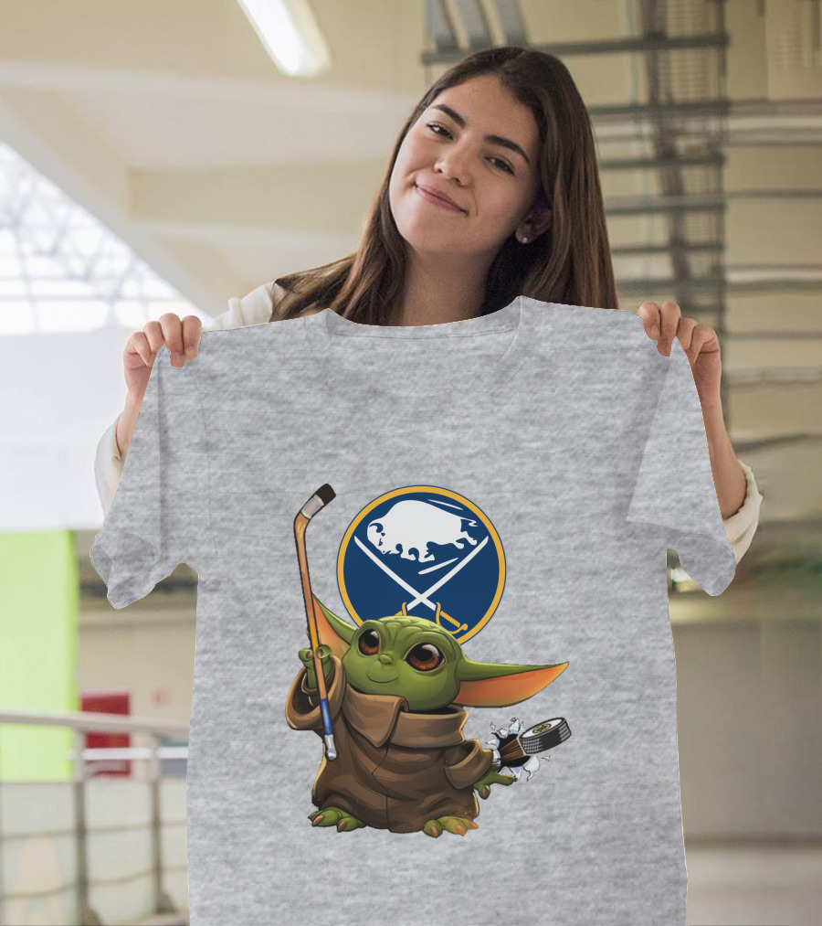 Buffalo Sabres Baby Yoda Hockey Stick And Puck T-Shirt