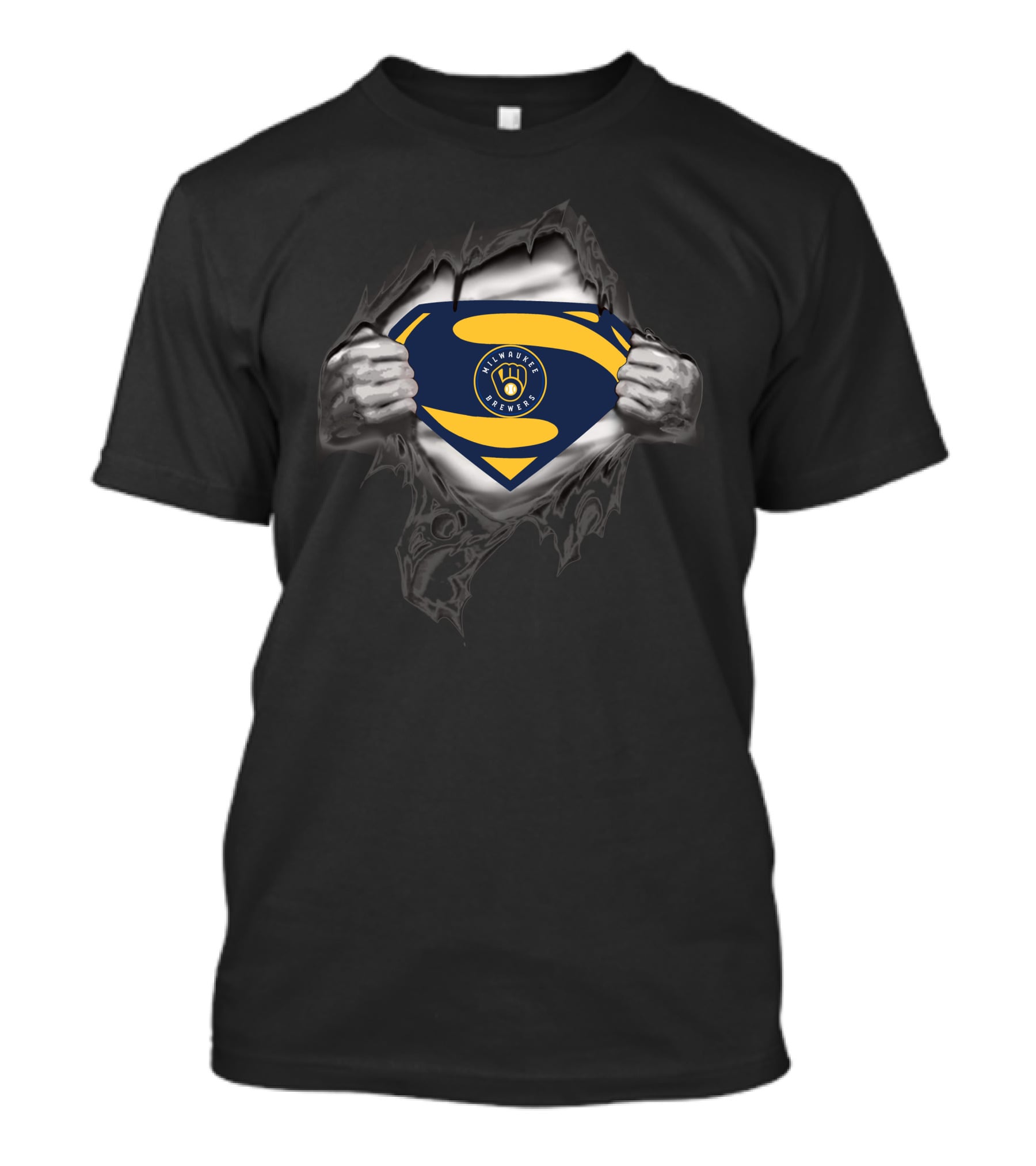 Milwaukee Brewers Superman Logo Rip Open Suit T-Shirt