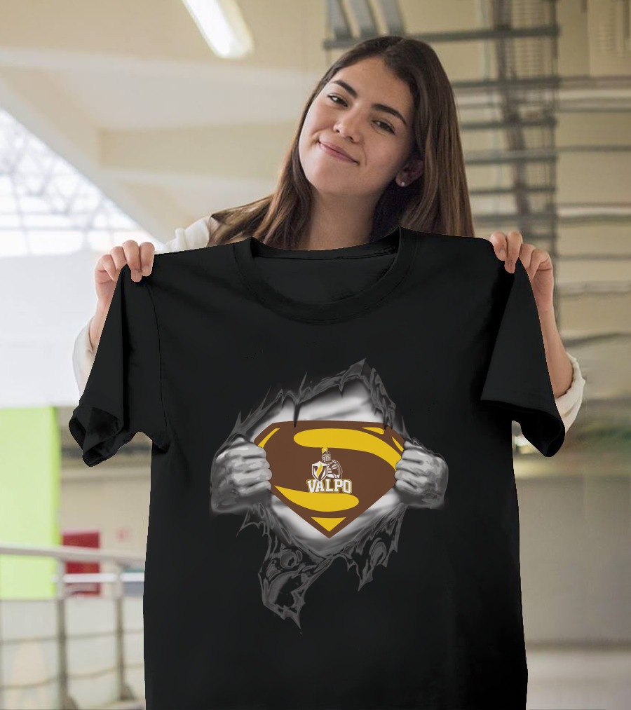 Valpo Superhero Shield With Armor Knight Crest T-Shirt