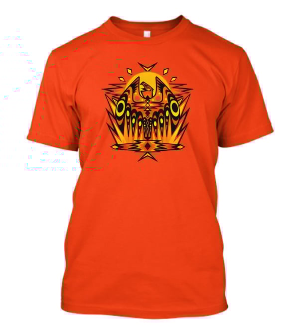 Howl Out Golden Eagle Rises Tribal Pattern On Bold Orange Background T-Shirt