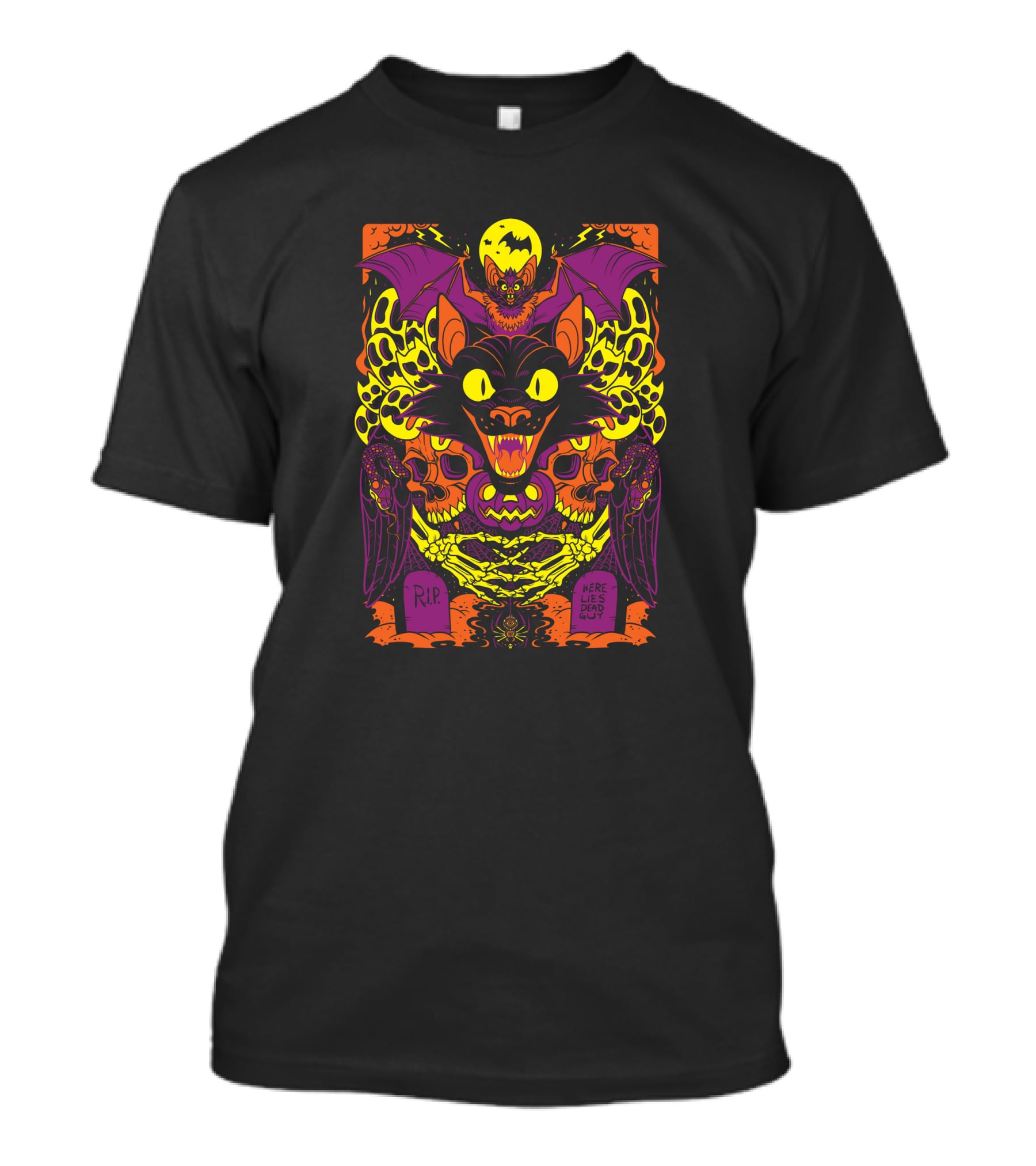 Stablercake Halloween Every Day R.I.P Here Lies Dead Guy Skull And Bat T-Shirt