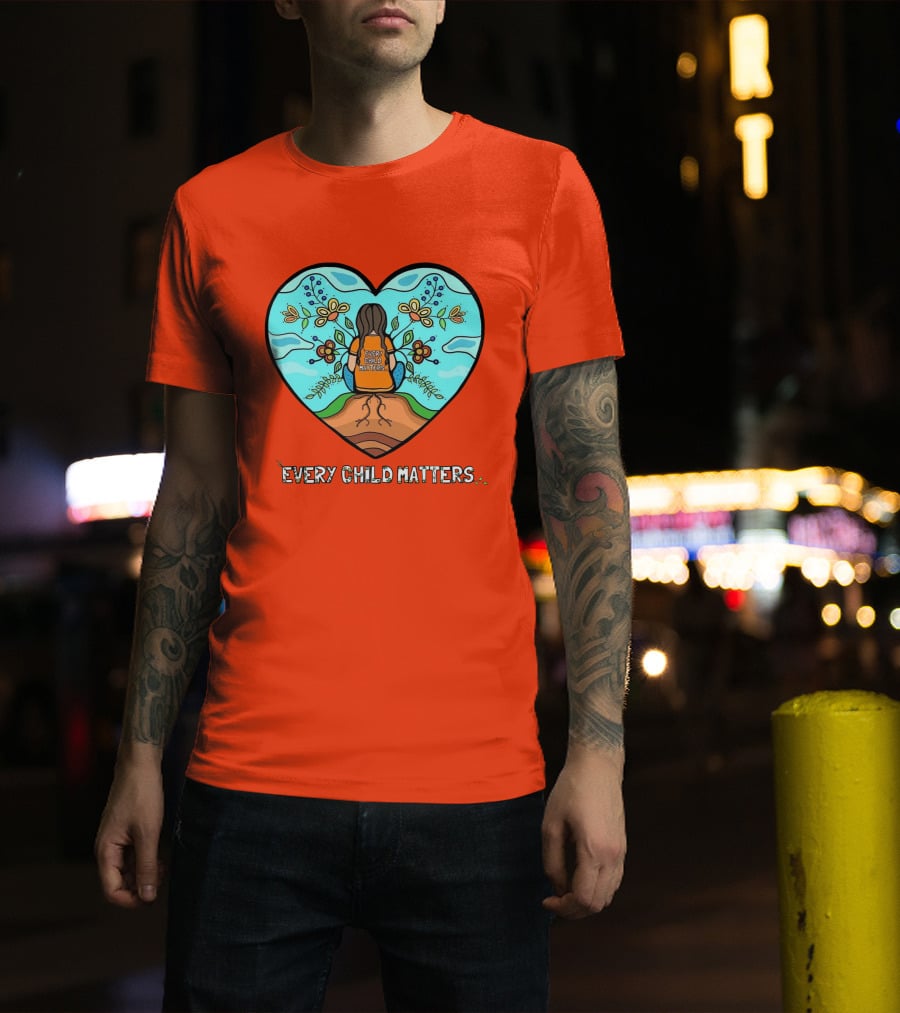 Every Child Matters Heart Design With Orange Background T-Shirt