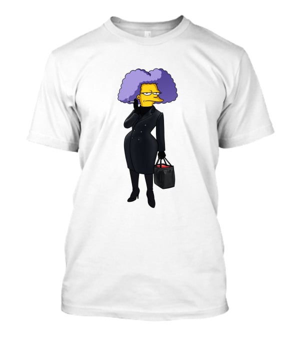 Selma Bouvier In 3D Double Breasted Coat Holding Bag T-Shirt
