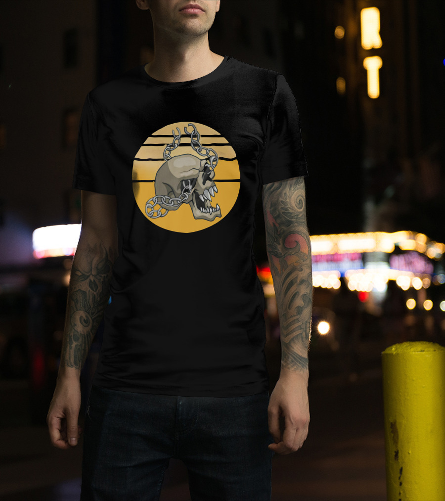 Trick Or Treat Creepy Skull With Chains Halloween Skeleton T-Shirt