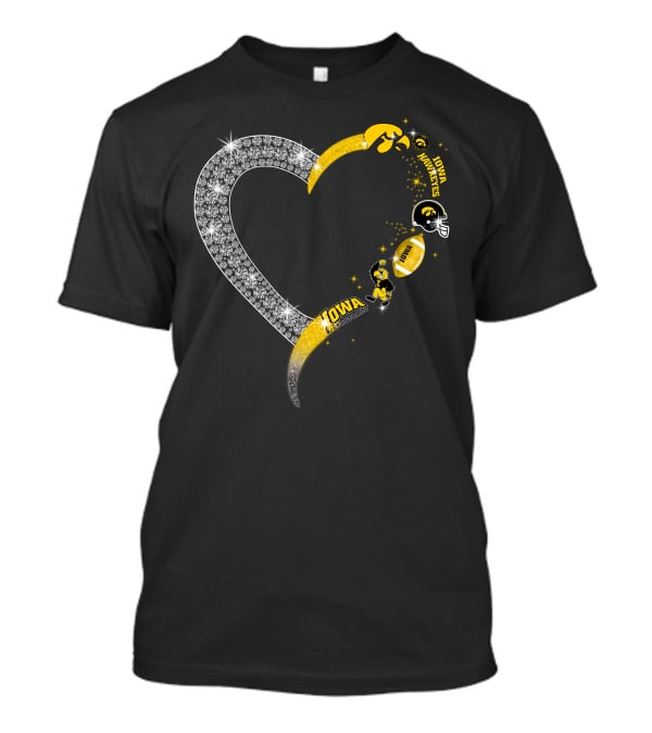 Iowa Hawkeyes Heart Logo Football Themed T-Shirt