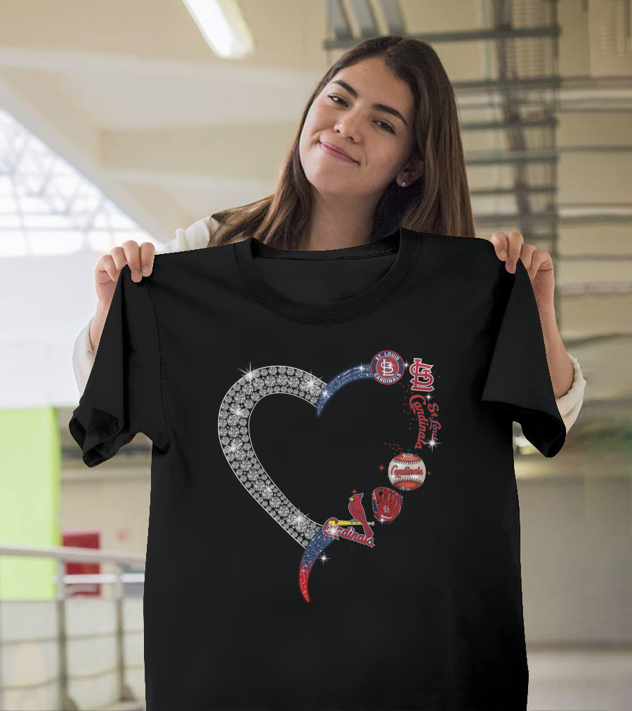 STL Cardinals Glitter Heart St. Louis Baseball Elements T-Shirt