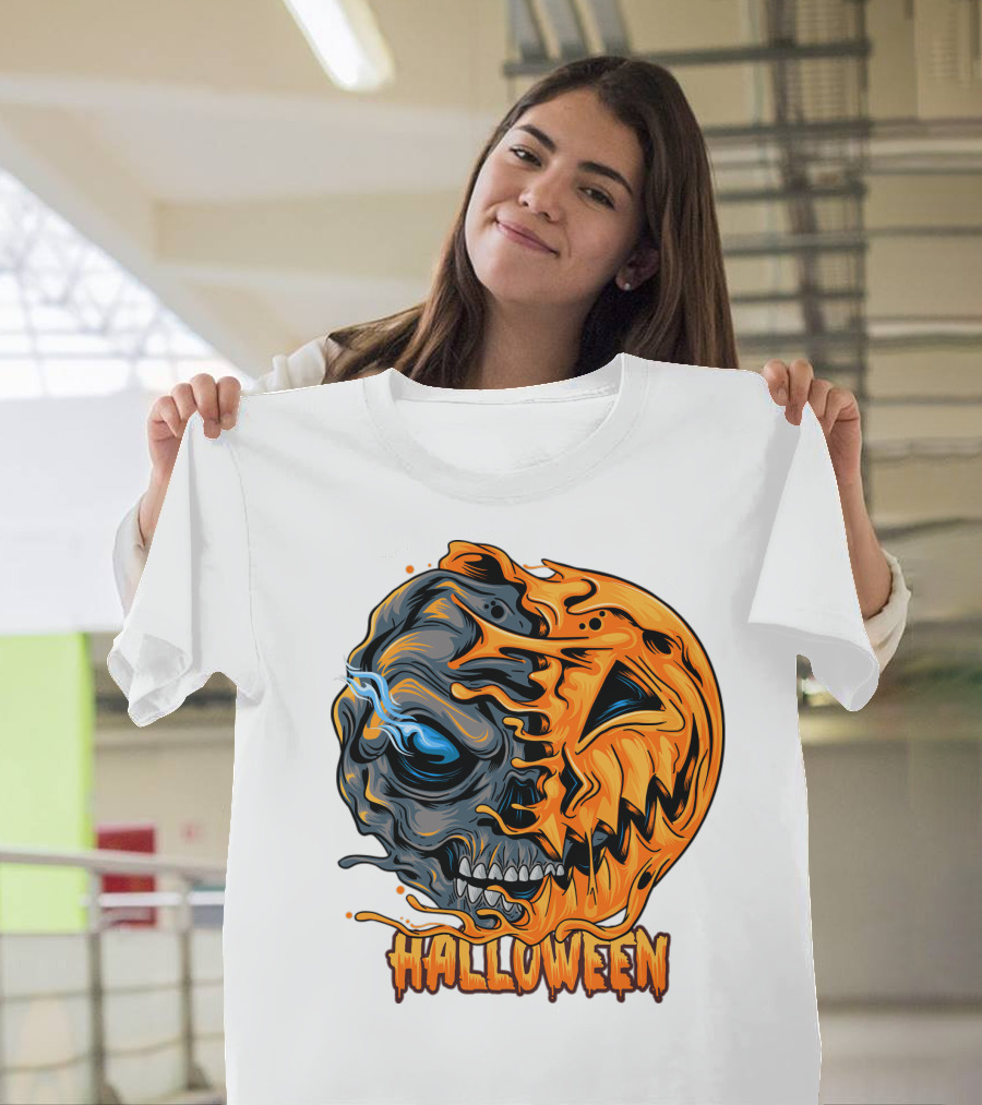 Halloween Skull and Pumpkin Fusion T-Shirt