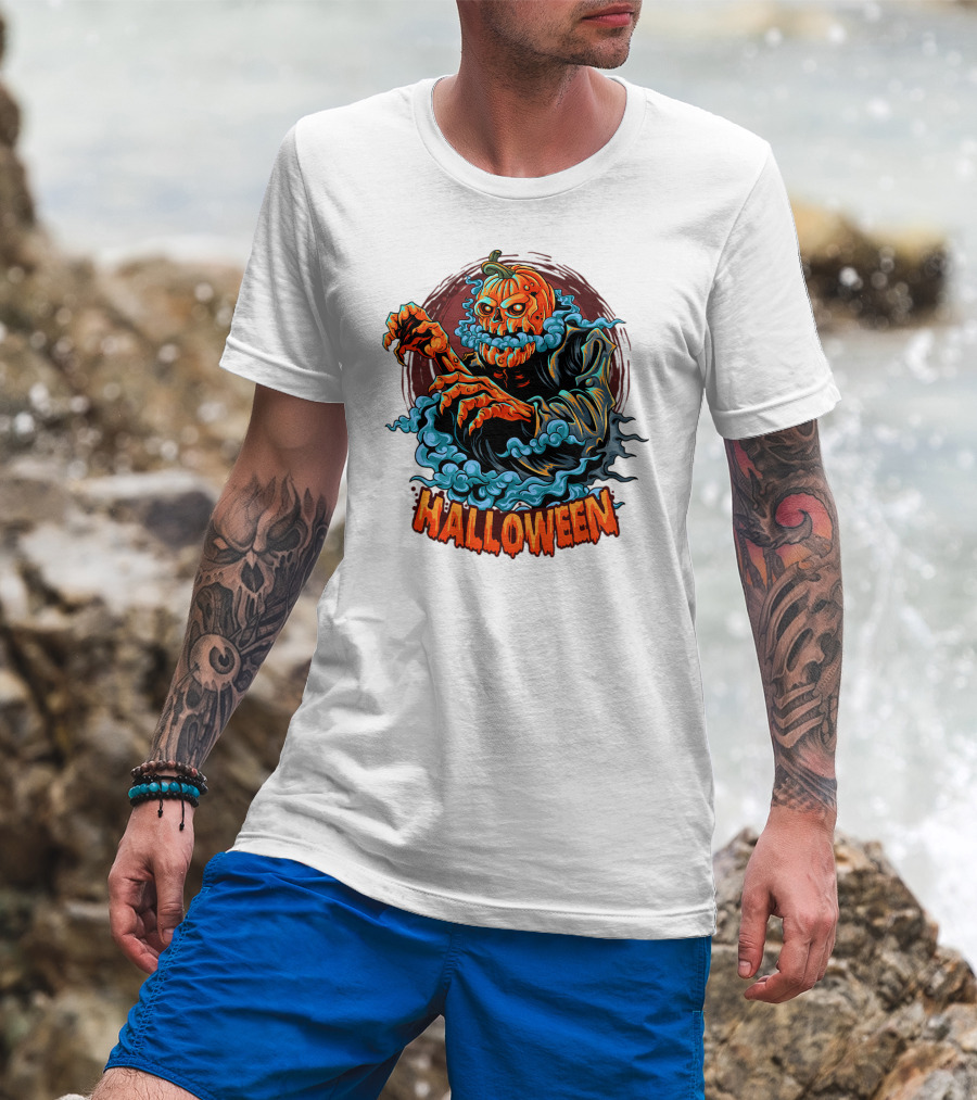 Halloween Pumpkin-Headed Zombie With Ghoulish Aura T-Shirt
