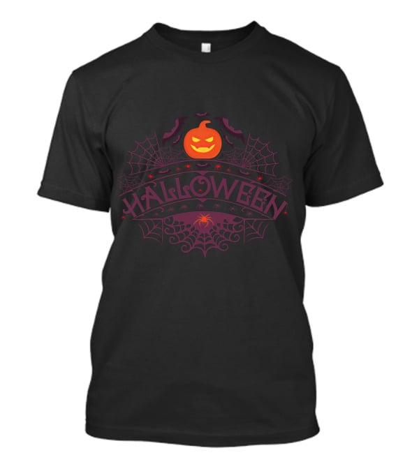Halloween Pumpkin And Spider Web T-Shirt