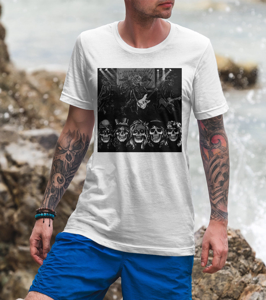 Guns N' Roses Skeleton Band Members Rock Concert Scene T-Shirt