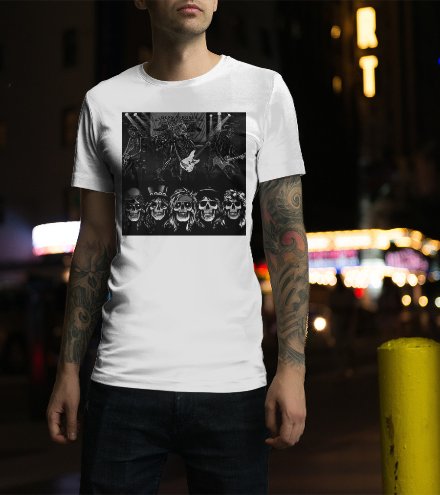 Guns N' Roses Skeleton Band Members Rock Concert Scene T-Shirt
