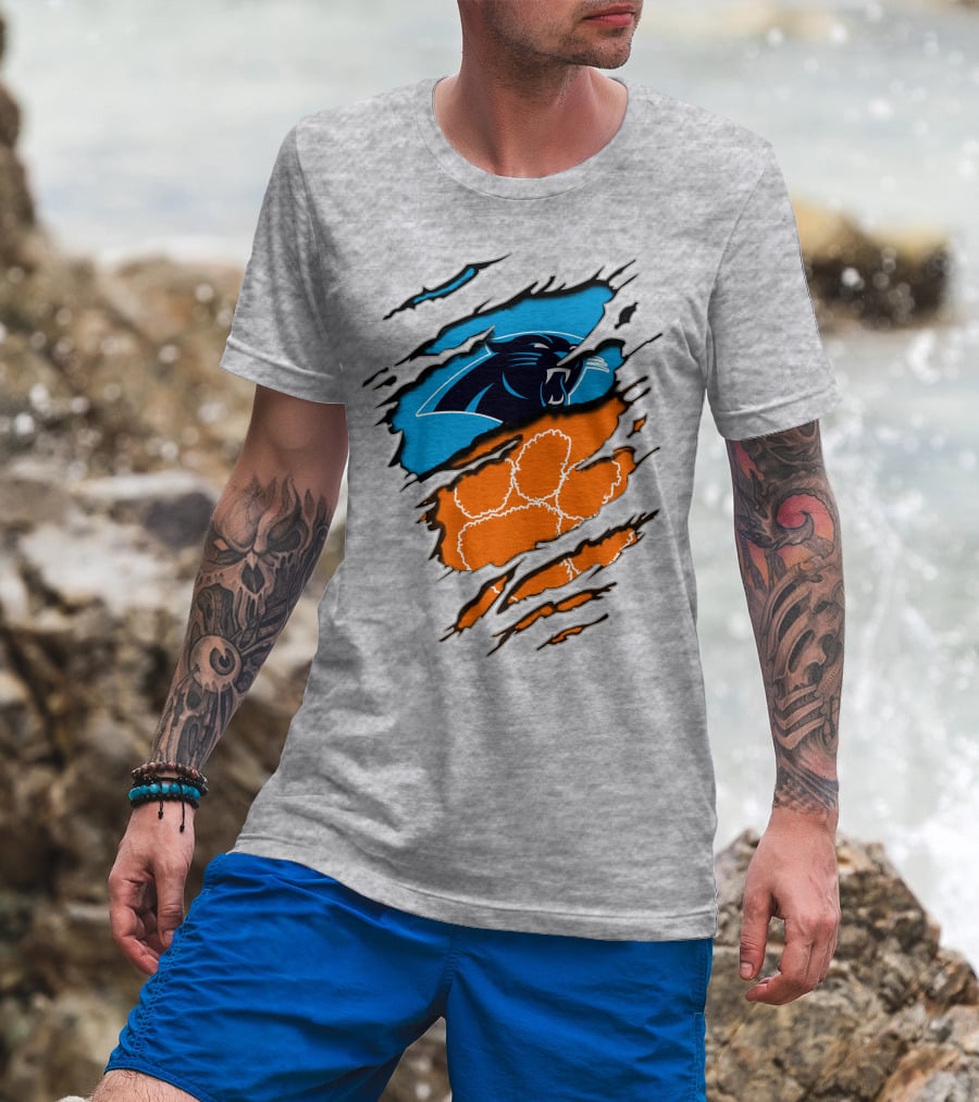 Carolina Panthers Clemson Tigers Paw Scratch T-Shirt