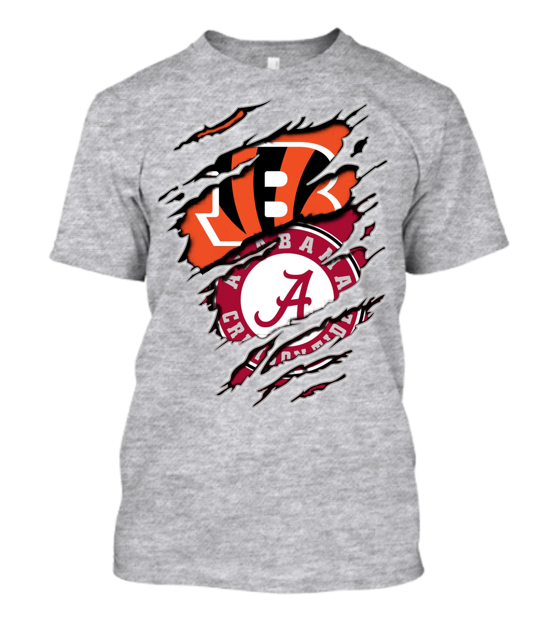 Alabama Crimson Tide Cincinnati Bengals Ripped Logo Combo T-Shirt