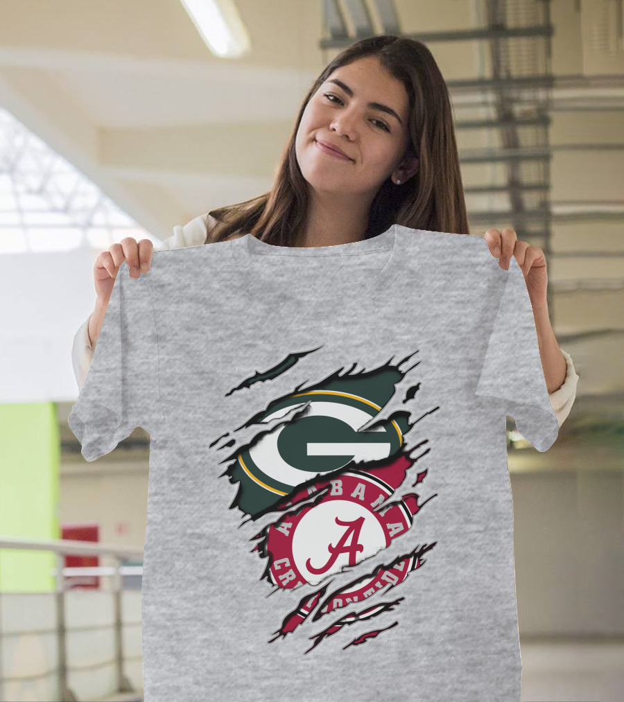 Alabama Crimson Tide Green Bay Packers Rip Effect T-Shirt