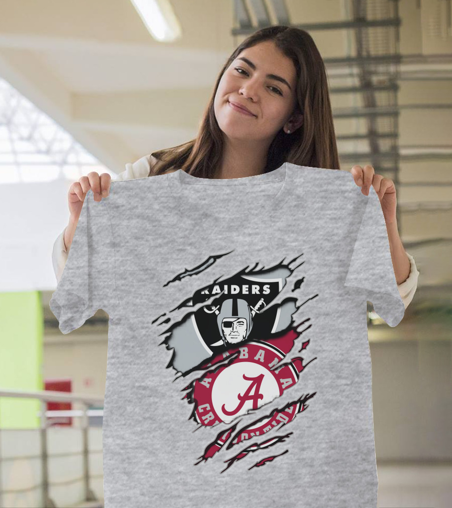 Alabama Crimson Tide Raiders Logo Mashup With Helmeted Mascot T-Shirt