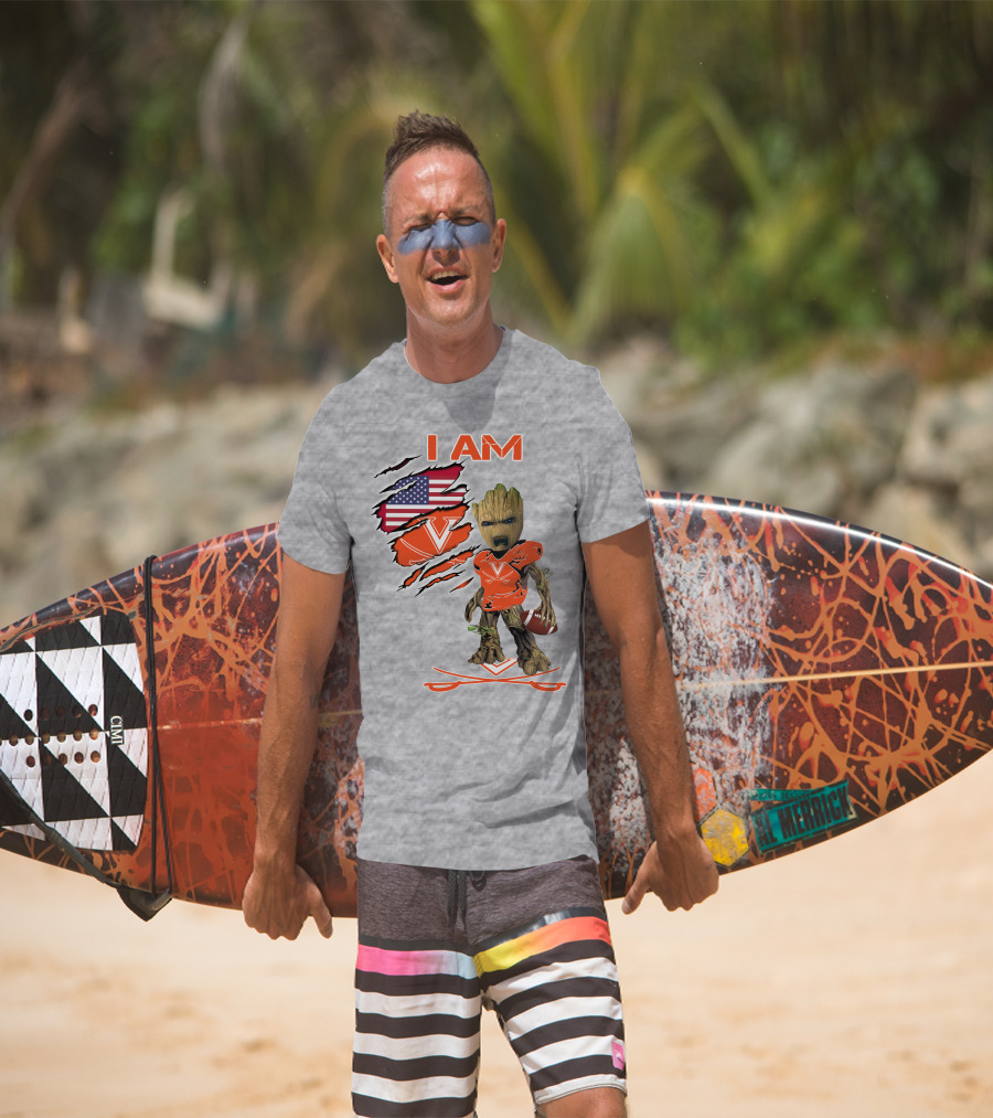 I AM Cavaliers Groot Football USA Flag V T-Shirt