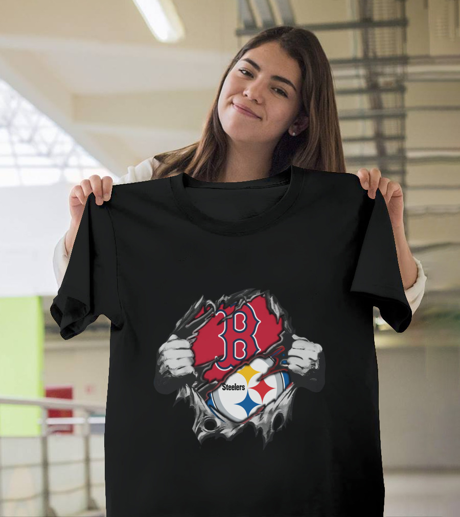 Steelers Red Sox Crossover Boston Pittsburgh Fan Fusion T-Shirt