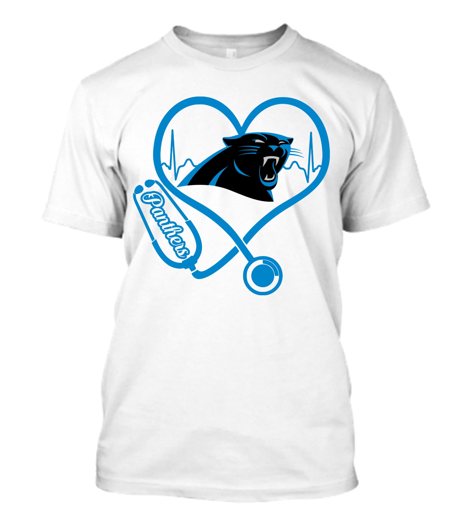 Carolina Panthers Nurse Love Stethoscope Heartbeat Panthers T-Shirt