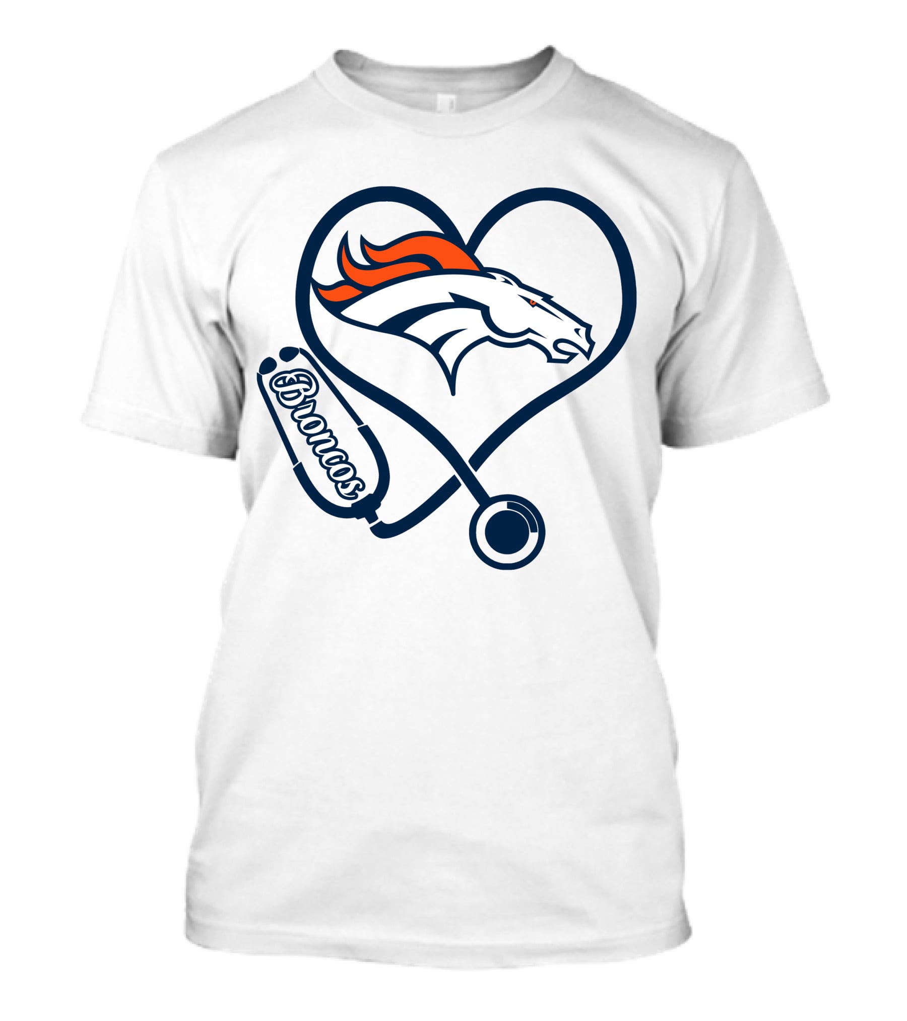 Denver Broncos Nurse Heart Stethoscope T-Shirt