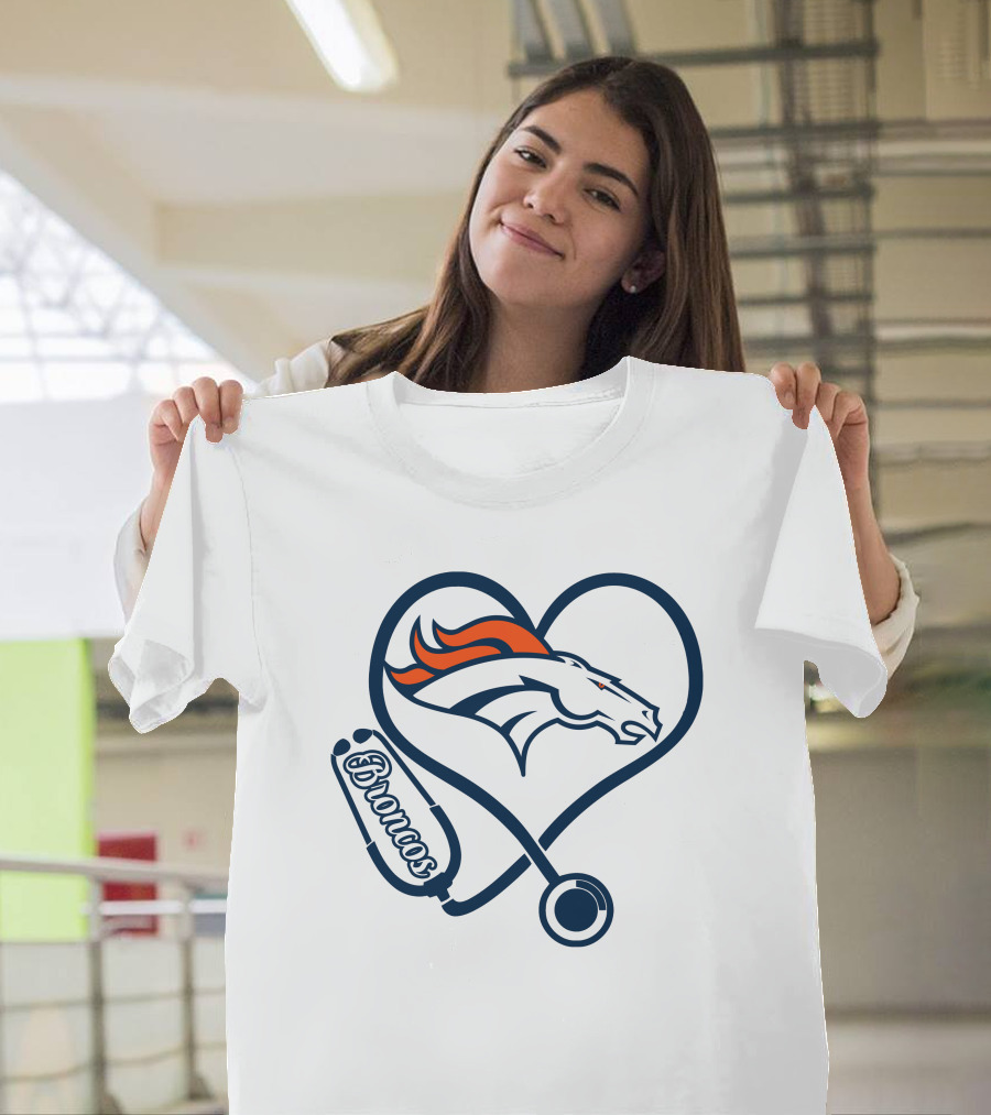 Denver Broncos Nurse Heart Stethoscope T-Shirt