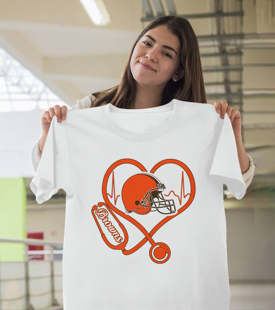 Nurse Heartbeat Browns Helmet Stethoscope T-Shirt