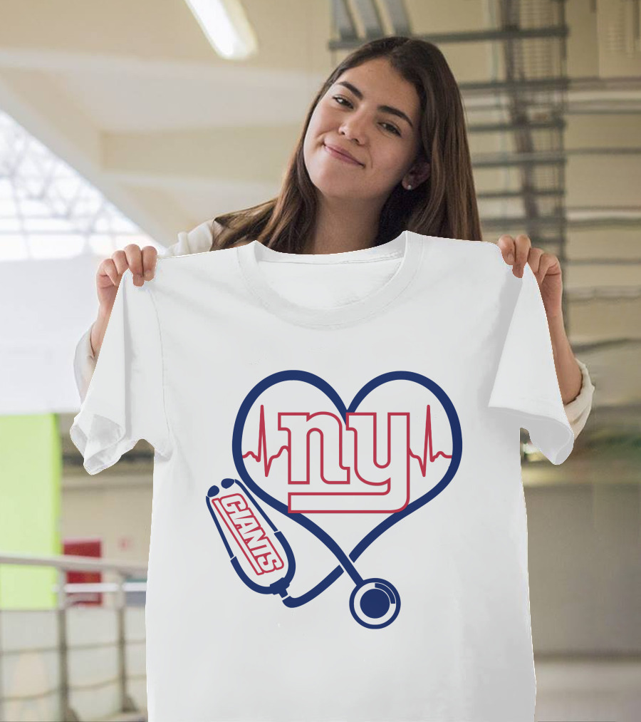Nurse Heartbeat NY Giants Stethoscope T-Shirt