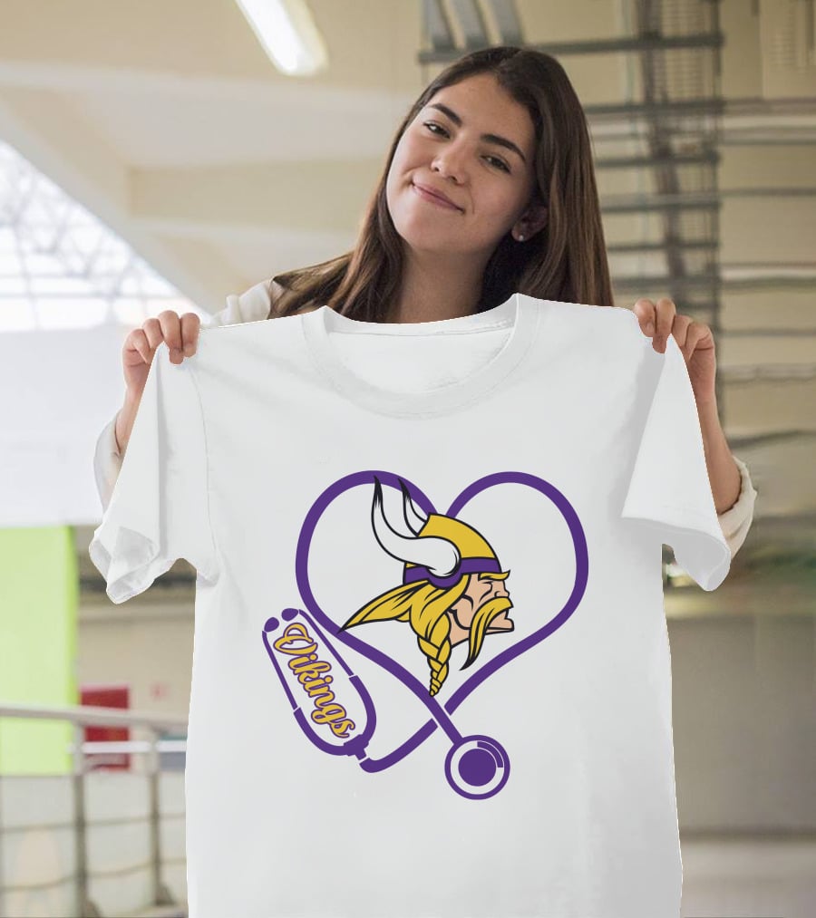 Nurse Love Minnesota Vikings Heart Stethoscope T-Shirt