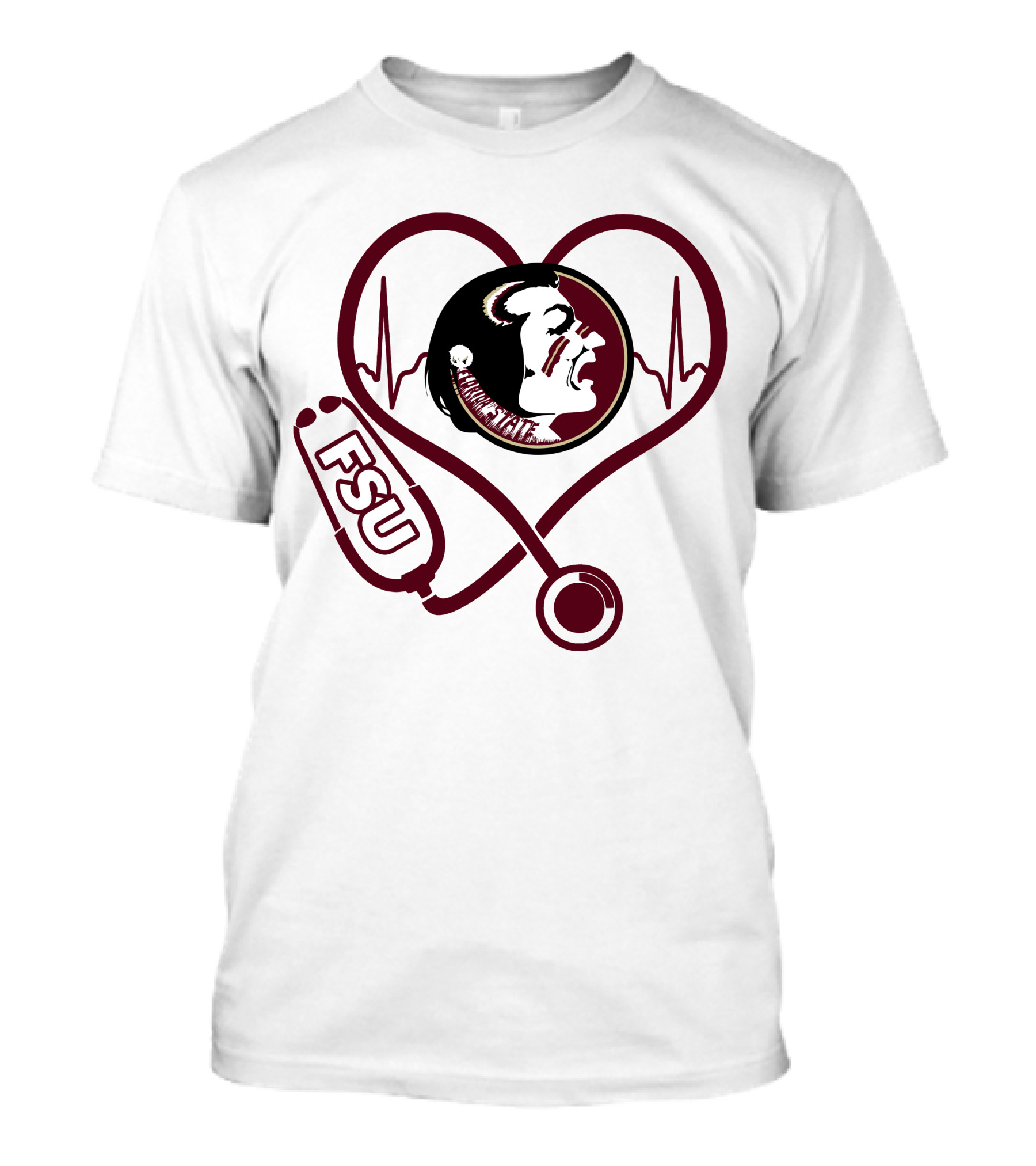 Nurse Love FSU Florida State Seminoles Heartbeat Logo Stethoscope T-Shirt