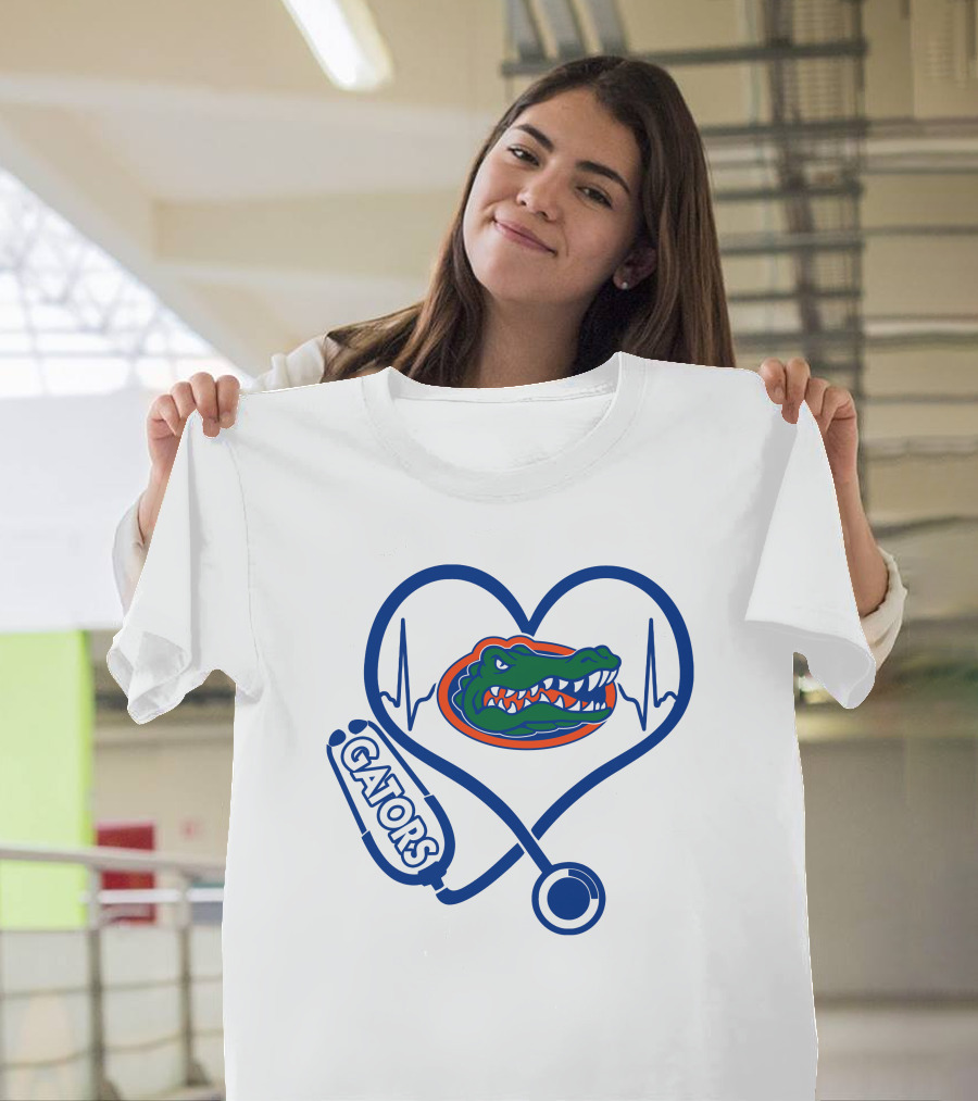 Nurse Love Gators Heartbeat Stethoscope Florida Gators T-Shirt