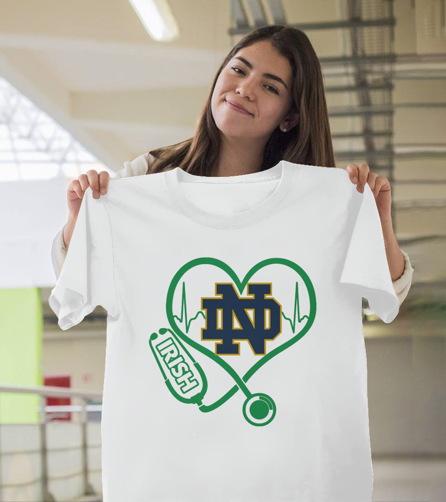Nurse Love ND Irish Heartbeat Stethoscope Notre Dame Fighting Irish T-Shirt