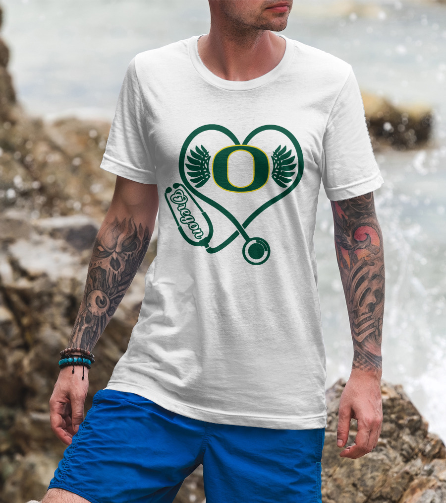 Oregon Ducks Nurse Heart Stethoscope T-Shirt