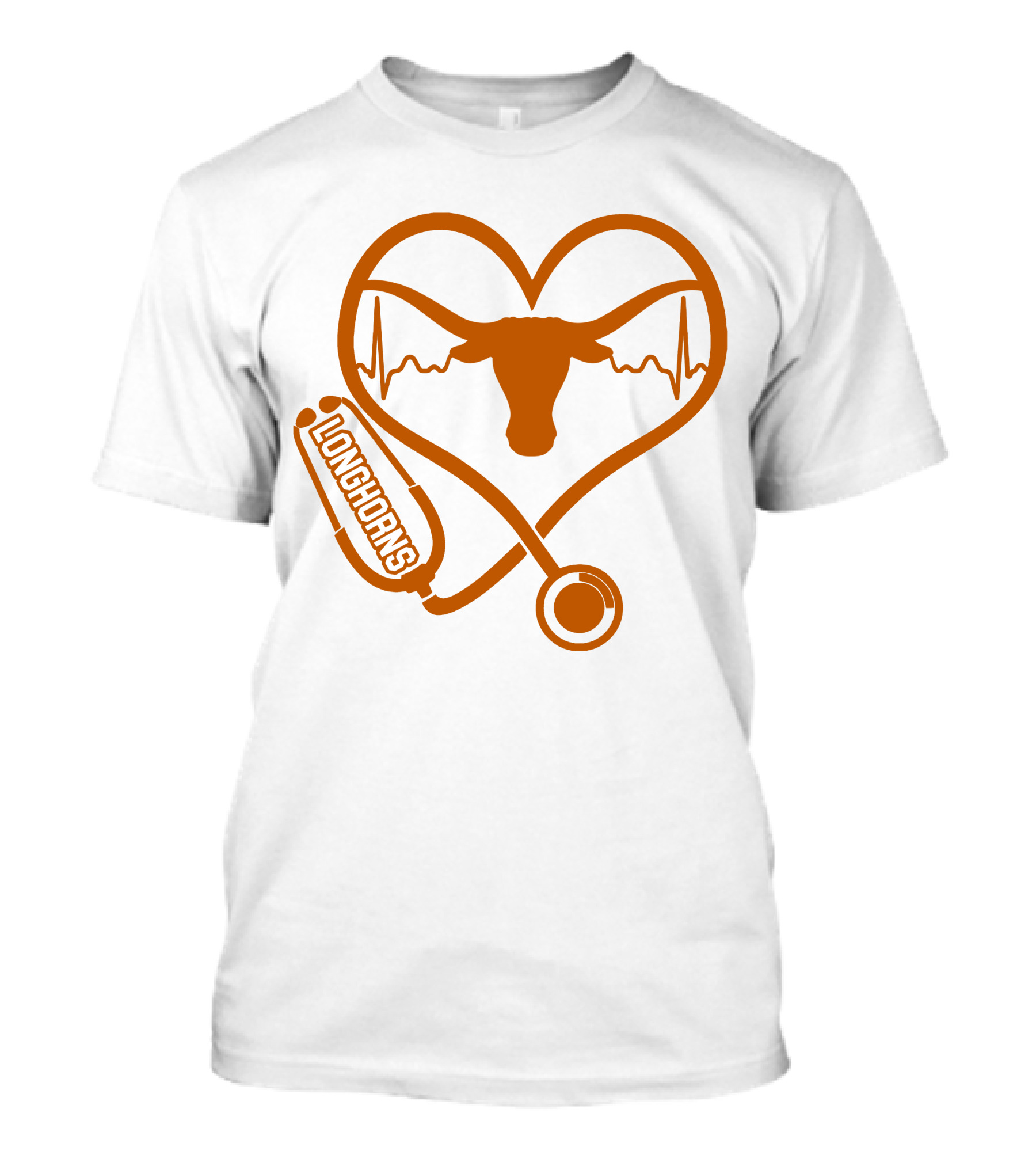 Texas Longhorns Nurse Love Heartbeat Stethoscope T-Shirt