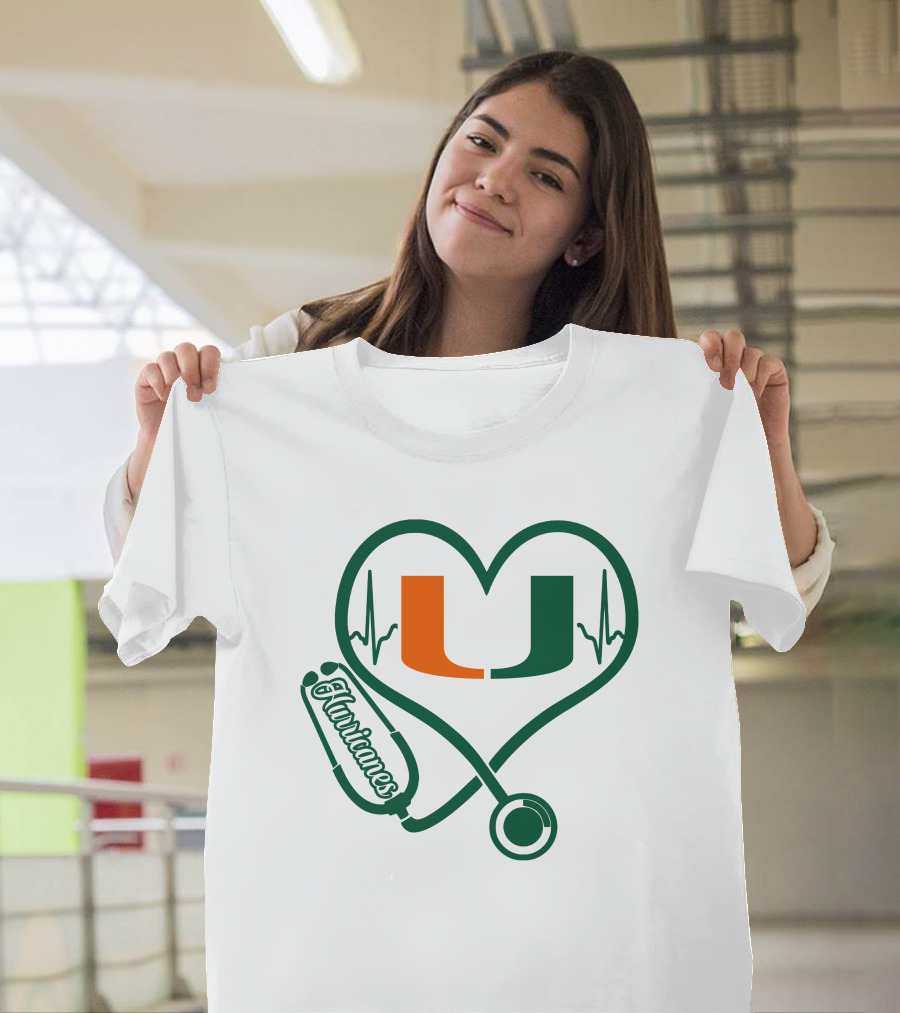 Nurse Love Miami Hurricanes Heartbeat Stethoscope U T-Shirt